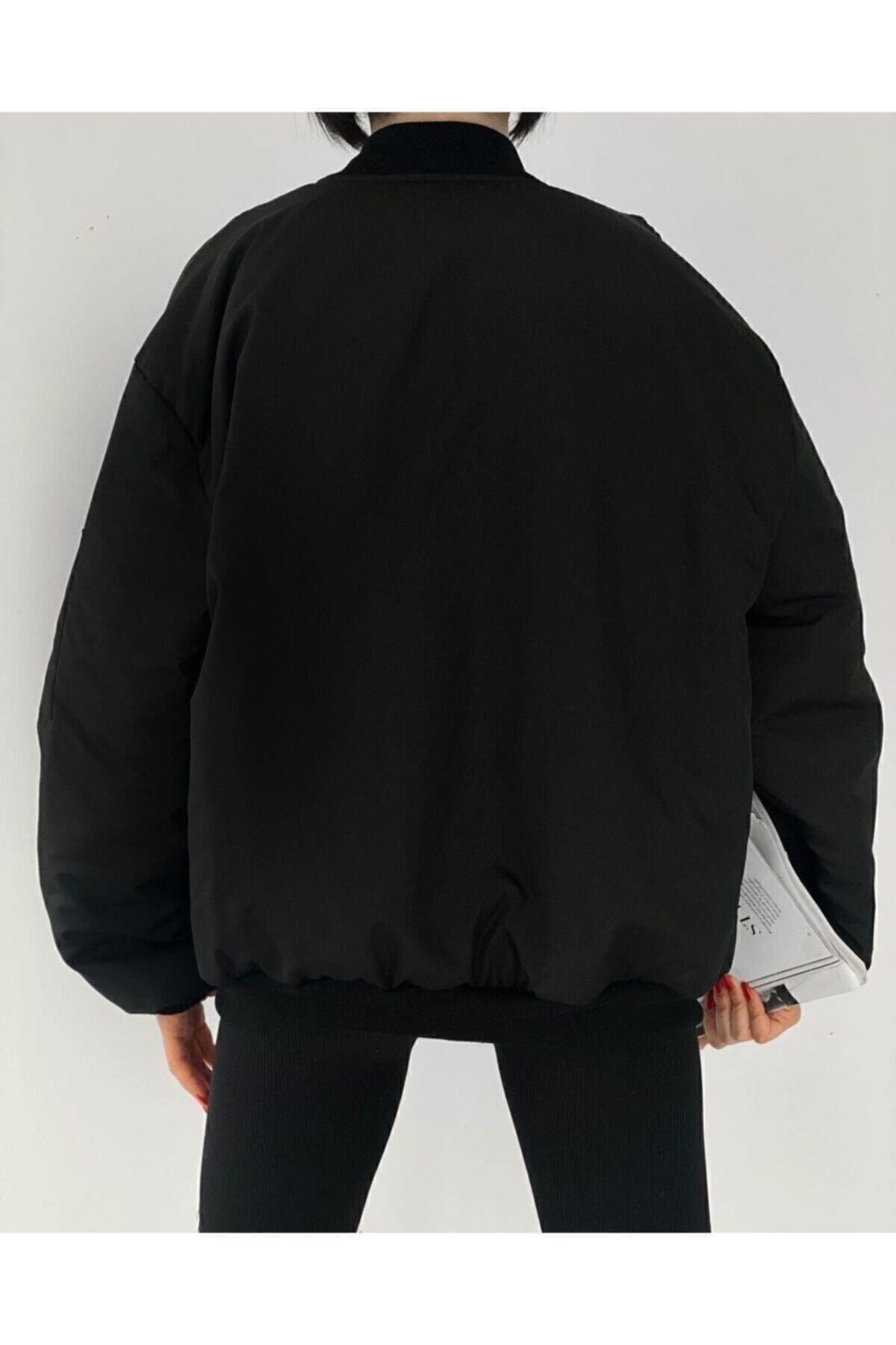 Unisex  Siyah Bomber Ceket