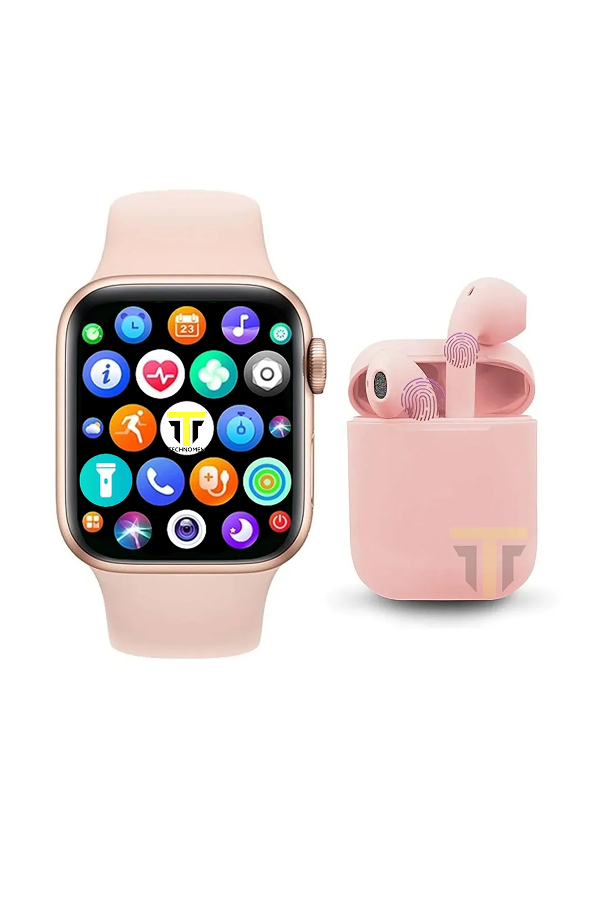 Akıllı Saat Plus +  Kablosuz Kulaklık Ikili Pembe Set Ios Android Smartwatch